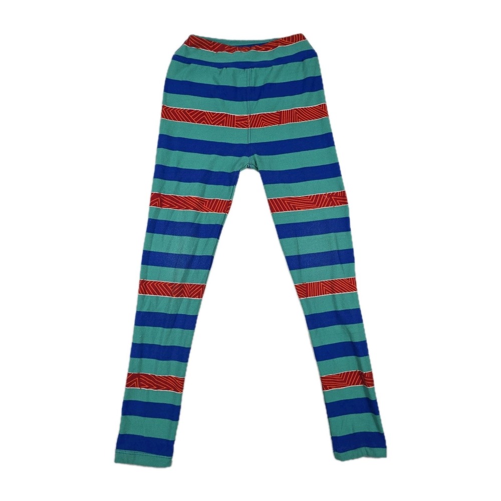 LuLaRoe Kids Leggings L/XL Blue Green Red Striped Geometric Stretch Slim Fit